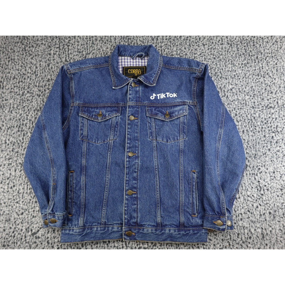 Cobra TikTok Denim Jacket Mens Small Blue Make Your Day Graphic‎ Swag